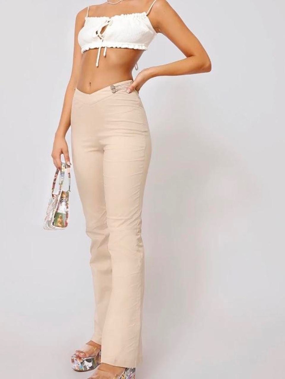 NWT Tiger Mist Jadene Pants Tan Wide Leg V Waist High Rise Trousers S - Picture 2 of 16